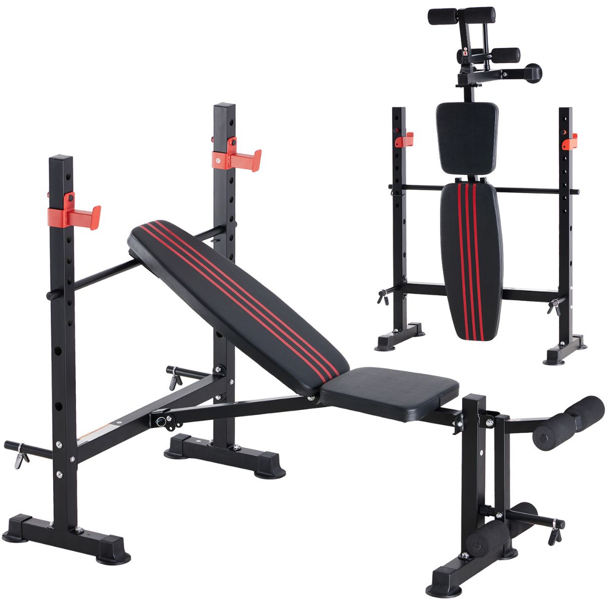 Adjustable Weight Bench With Rack, 650 LBS Capacity, Heavy Duty Foldable Bench Press, Leg Extension Curl, Easy Assembly, For Home, Garage, Gym